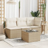 Stół ogrodowy ze szklanym blatem, beżowy 55x55x37 cm, rattan PE