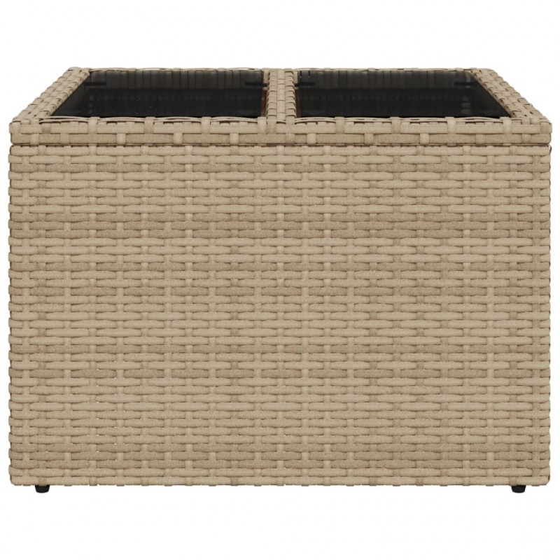 Stół ogrodowy ze szklanym blatem, beżowy 55x55x37 cm, rattan PE
