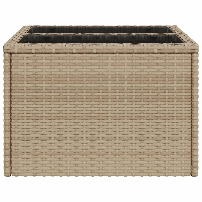 Stół ogrodowy ze szklanym blatem, beżowy 55x55x37 cm, rattan PE