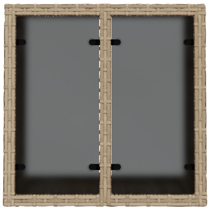 Stół ogrodowy ze szklanym blatem, beżowy 55x55x37 cm, rattan PE