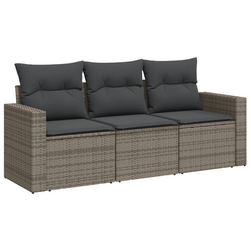 3-częściowa sofa do ogrodu, z poduszkami, szara, polirattanowa