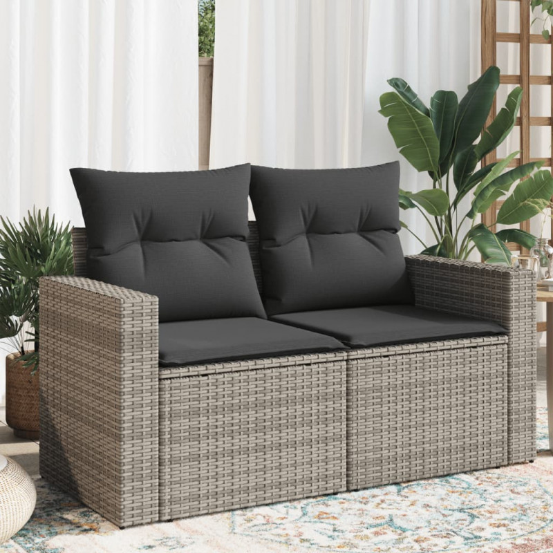 Sofa ogrodowa z poduszkami, 2-osobowa, szara, polirattan