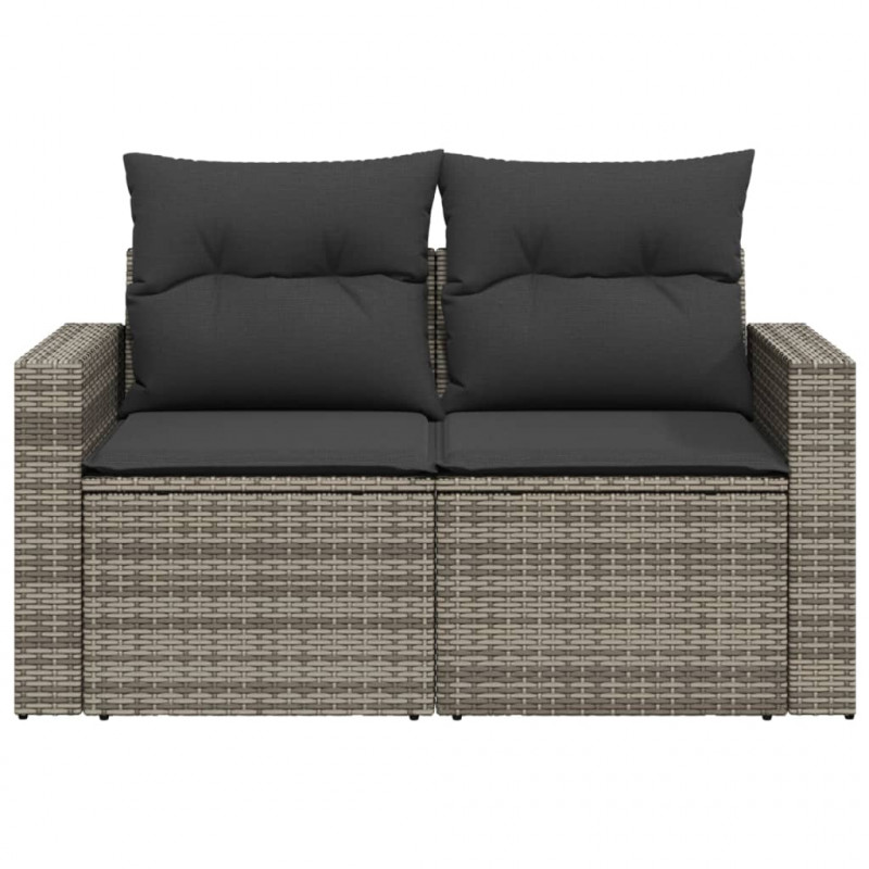 Sofa ogrodowa z poduszkami, 2-osobowa, szara, polirattan