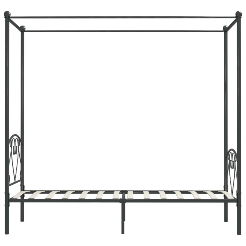 Rama łóżka z baldachimem, szara, metalowa, 90 x 200 cm