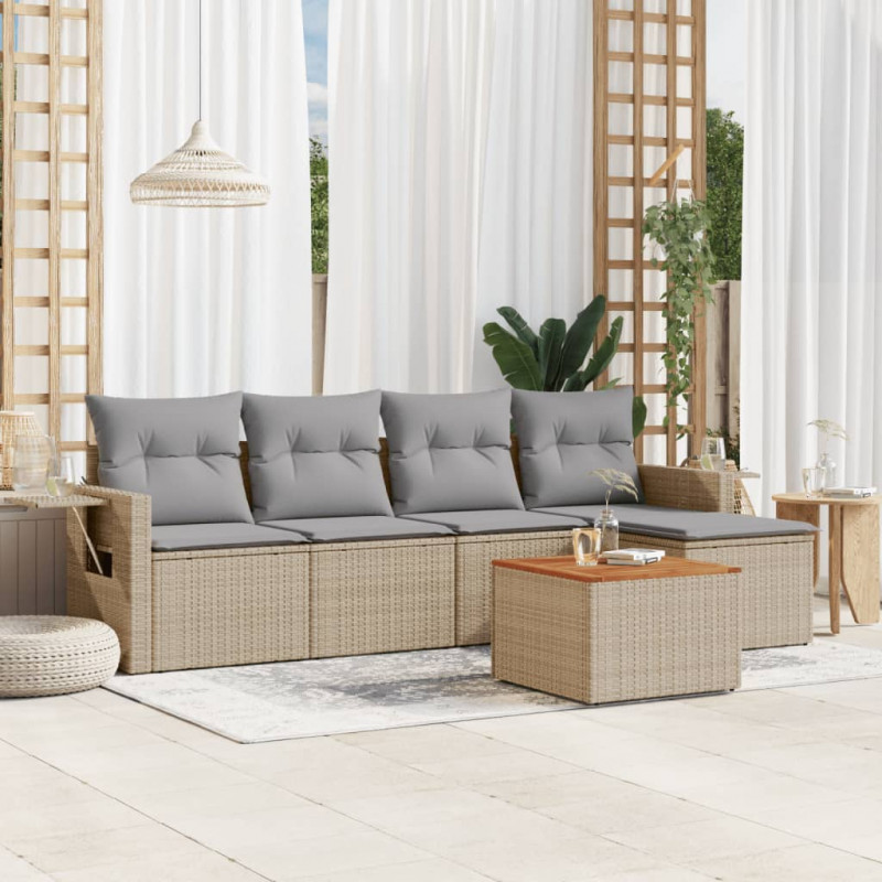 6-cz. zestaw mebli ogrodowych z poduszkami, beżowy, polirattan