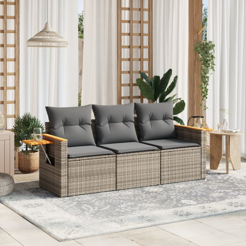 3-częściowa sofa do ogrodu, z poduszkami, szara, polirattanowa