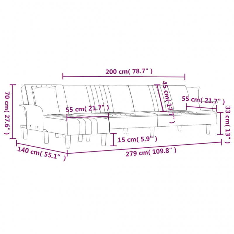 Sofa rozkładana L, ciemnoszara, 279x140x70 cm, tkanina