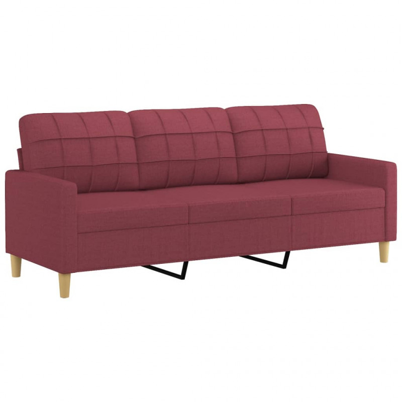 3-osobowa sofa z podnóżkiem winna czerwień 180 cm, tkaniną