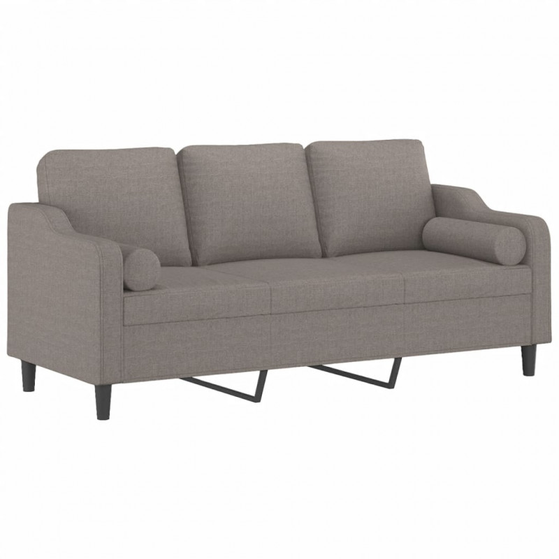 3-osobowa sofa z poduszkami, kolor taupe, 180 cm, tkanina
