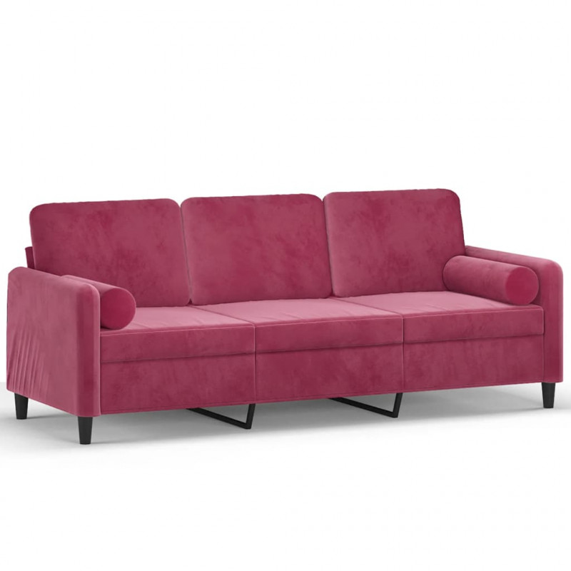 3-osobowa sofa z poduszkami, winna czerwień, 180 cm, aksamit