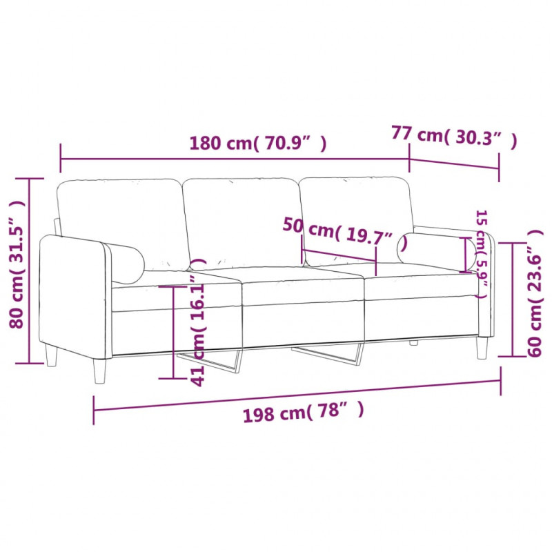 3-osobowa sofa z poduszkami, winna czerwień, 180 cm, aksamit