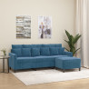3-osobowa sofa z podnóżkiem, niebieska, 180 cm, aksamit