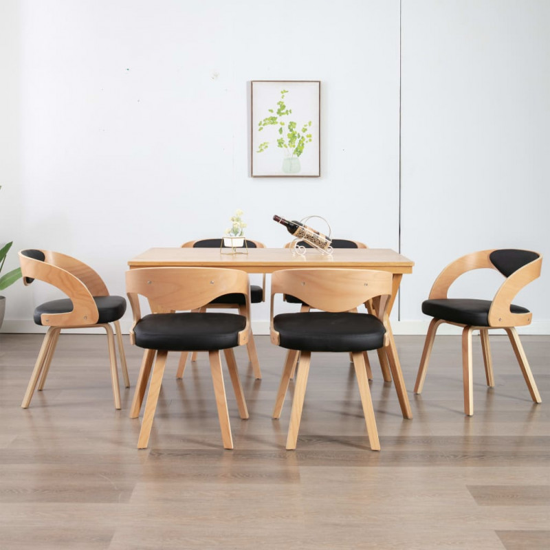 Krzesła do jadalni, 6 szt., czarne, gięte drewno i ekoskóra