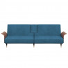 Rozkładana kanapa z uchwytami na napoje, niebieska, aksamit