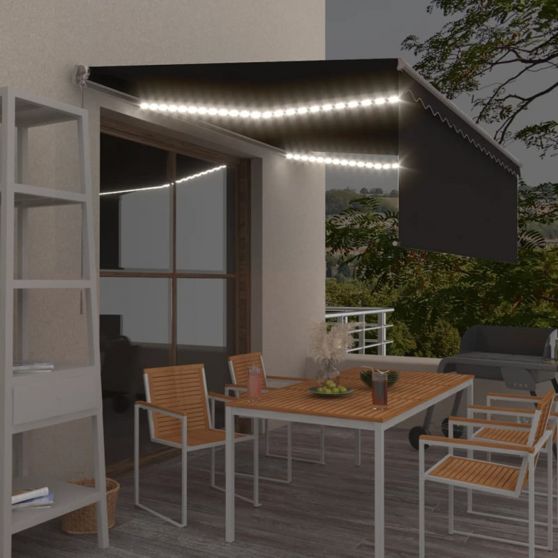Ręcznie zwijana markiza z zasłoną i LED, 4x3 m, antracytowa