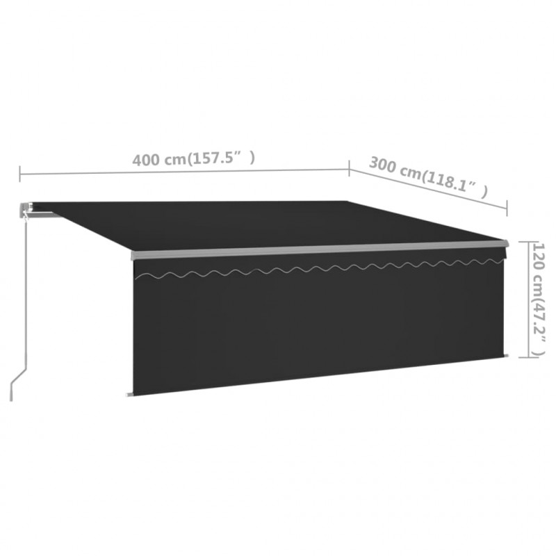 Ręcznie zwijana markiza z zasłoną i LED, 4x3 m, antracytowa