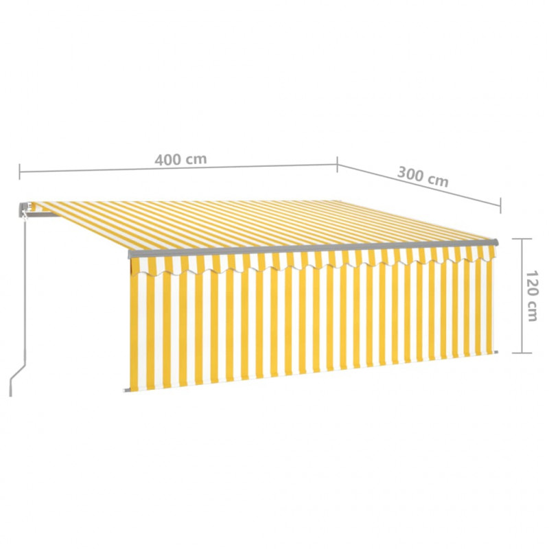 Ręcznie zwijana markiza z zasłoną, 4x3 m, żółto-biała