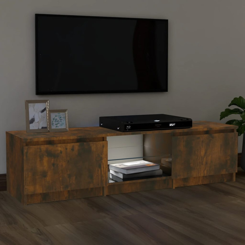 Szafka pod TV, z LED, przydymiony dąb, 140 x 40 x 35,5 cm