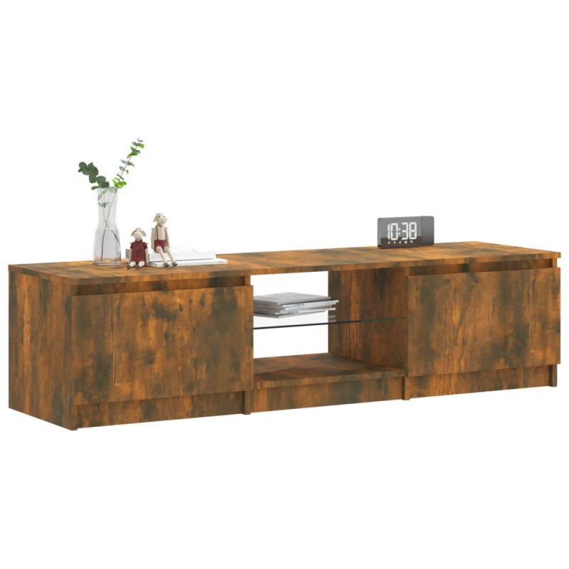 Szafka pod TV, z LED, przydymiony dąb, 140 x 40 x 35,5 cm