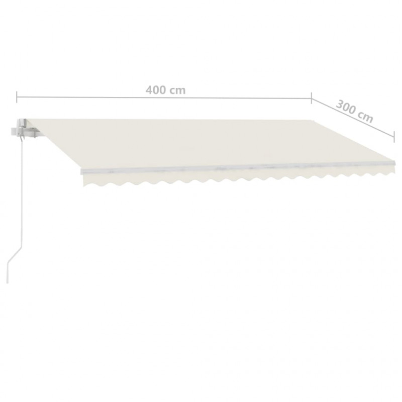 Ręcznie zwijana markiza z LED, 400 x 300 cm, kremowa