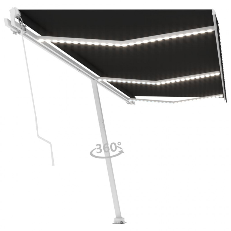 Ręcznie zwijana markiza z LED, 600 x 300 cm, antracytowa