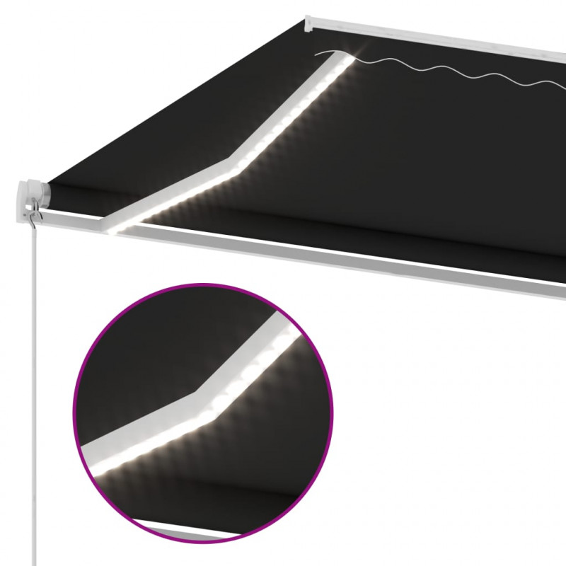 Ręcznie zwijana markiza z LED, 600 x 300 cm, antracytowa