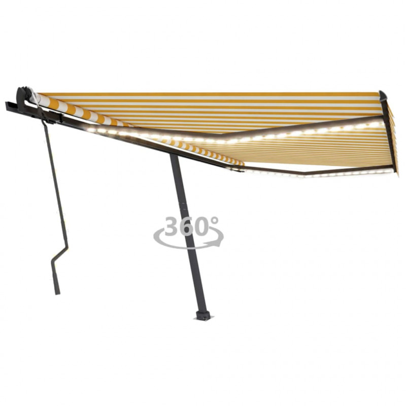 Ręcznie zwijana markiza z LED, 400 x 300 cm, żółto-biała
