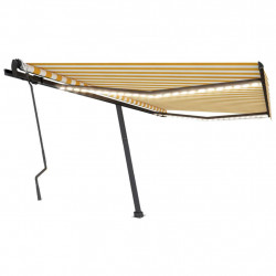 Ręcznie zwijana markiza z LED, 400 x 300 cm, żółto-biała