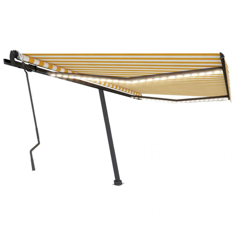Ręcznie zwijana markiza z LED, 400 x 300 cm, żółto-biała