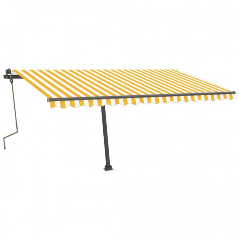 Ręcznie zwijana markiza z LED, 400 x 300 cm, żółto-biała