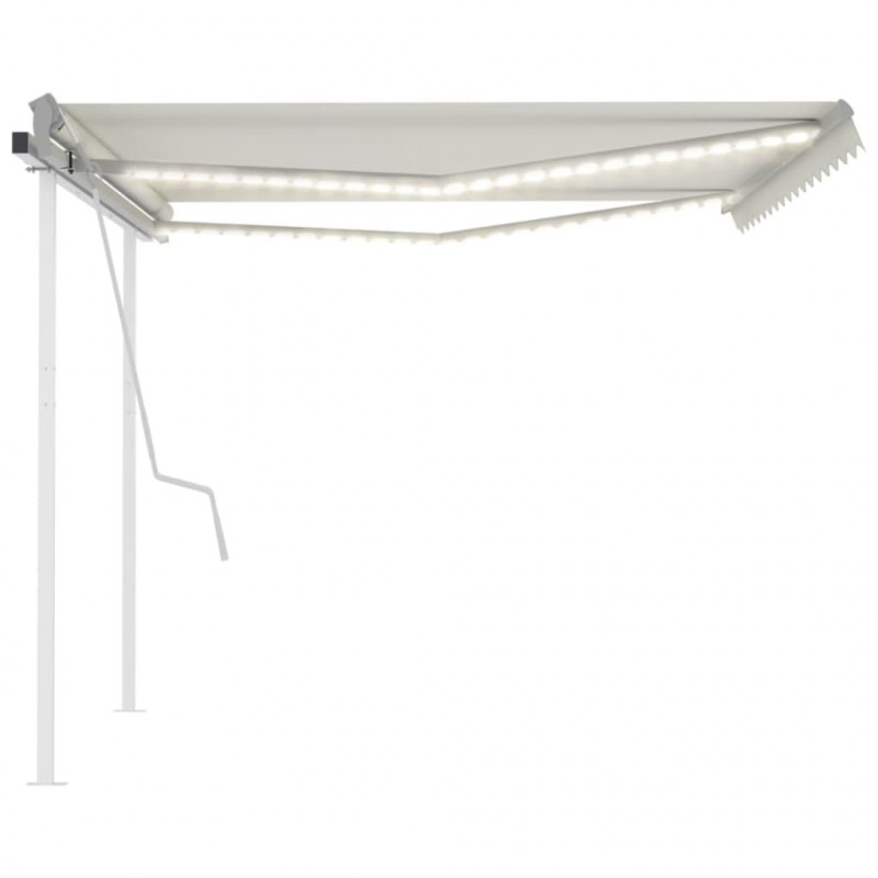 Ręcznie zwijana markiza z LED, 4x3 m, kremowa