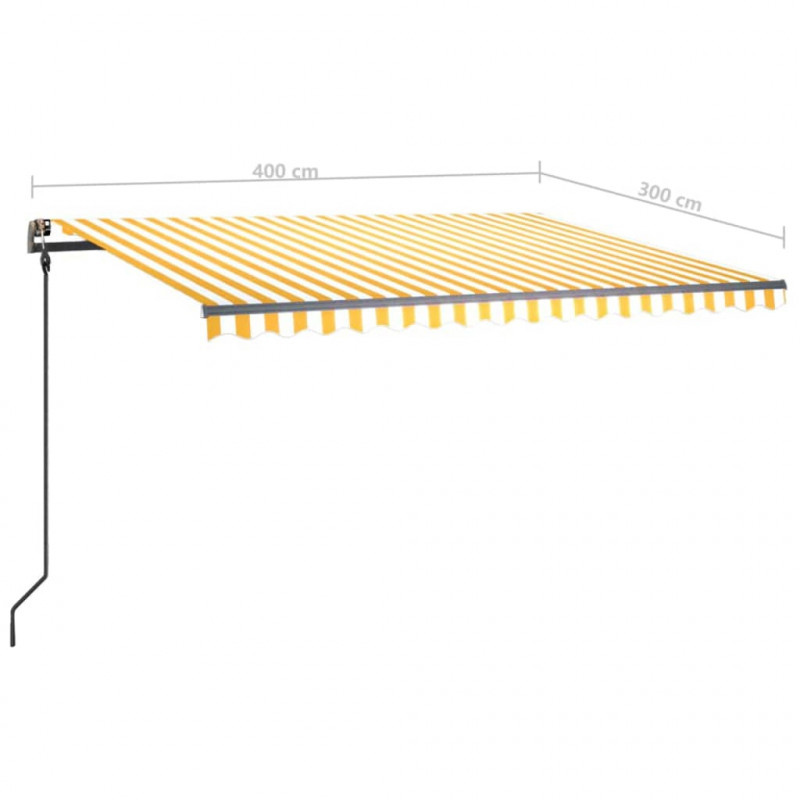 Ręcznie zwijana markiza z LED, 4x3 m, żółto-biała