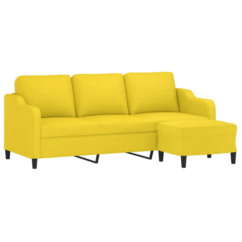 3-osobowa sofa z podnóżkiem, jasnożółty, 180 cm, tkaniną
