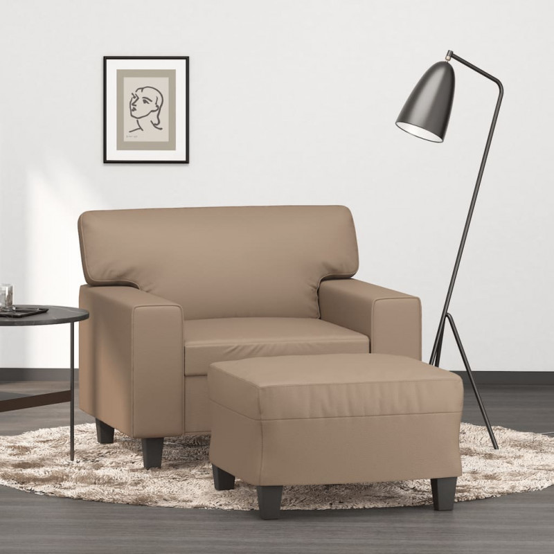 Fotel z podnóżkiem, kolor cappuccino, 60 cm, sztuczna skóra