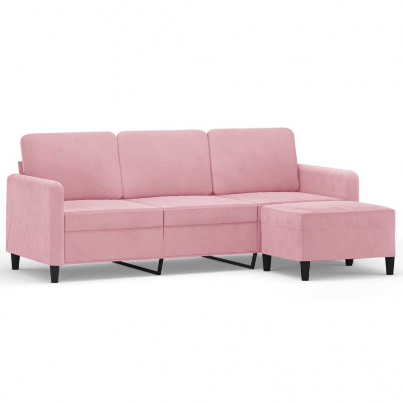 3-osobowa sofa z podnóżkiem, różowa, 180 cm, aksamitem
