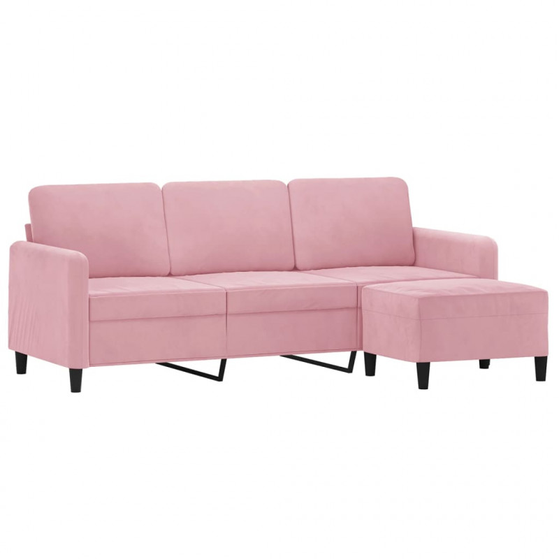 3-osobowa sofa z podnóżkiem, różowa, 180 cm, aksamitem