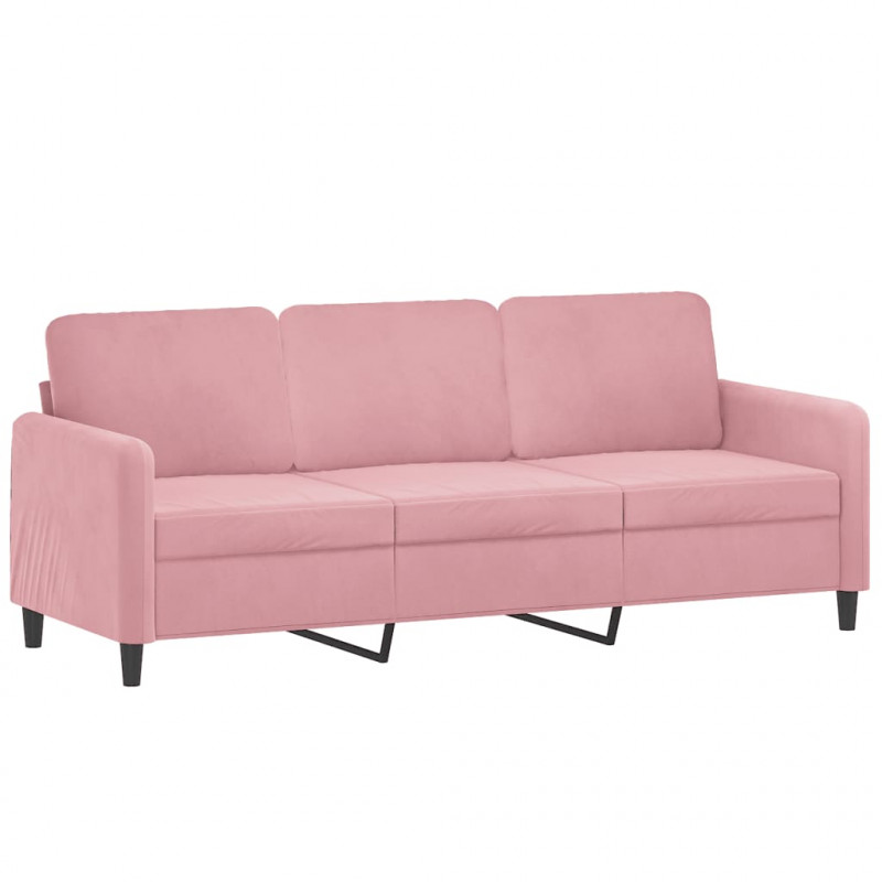 3-osobowa sofa z podnóżkiem, różowa, 180 cm, aksamitem