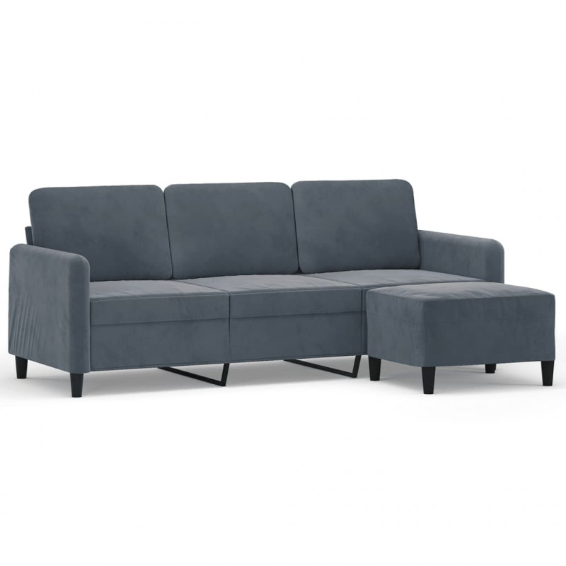 3-osobowa sofa z podnóżkiem, ciemnoszary, 180 cm, aksamit