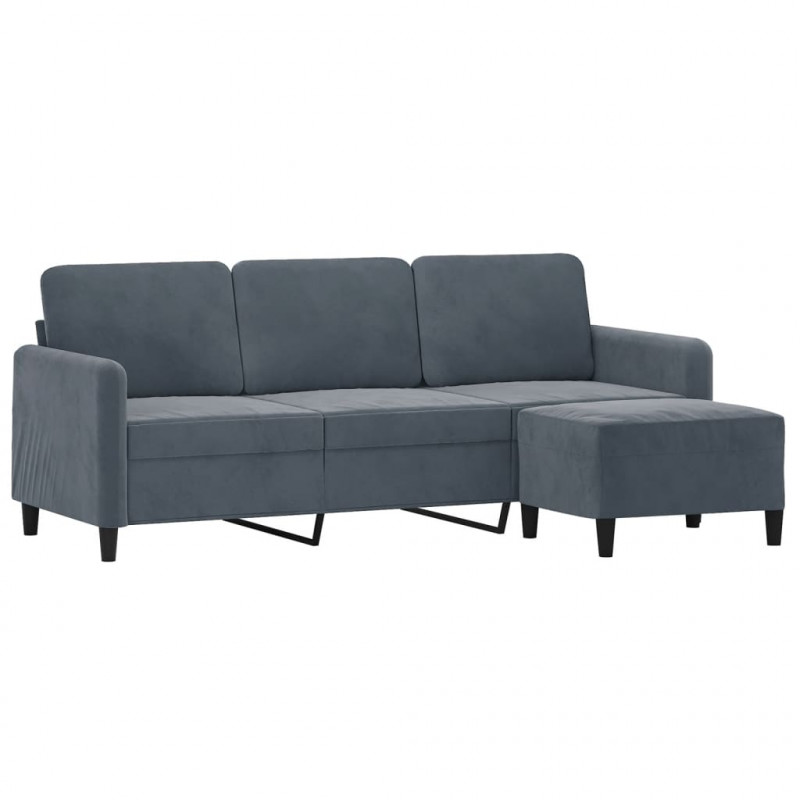 3-osobowa sofa z podnóżkiem, ciemnoszary, 180 cm, aksamit