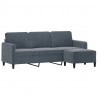 3-osobowa sofa z podnóżkiem, ciemnoszary, 180 cm, aksamit