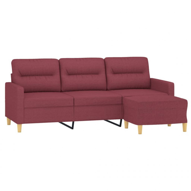 3-osobowa sofa z podnóżkiem winna czerwień 180 cm, tkaniną