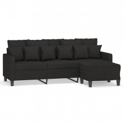 3-osobowa sofa z podnóżkiem, czarna, 180 cm, tkaniną