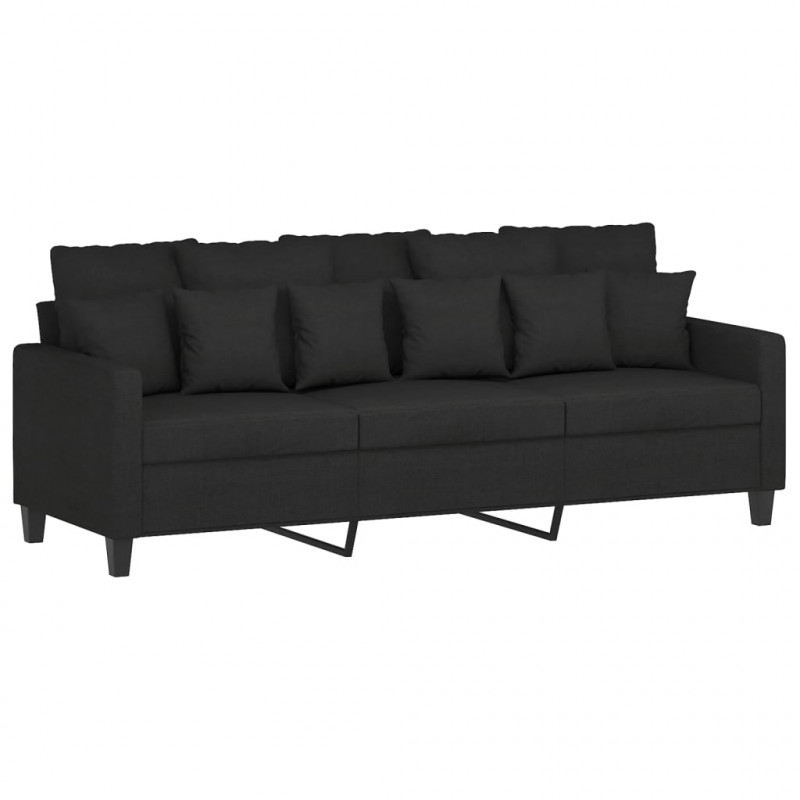 3-osobowa sofa z podnóżkiem, czarna, 180 cm, tkaniną