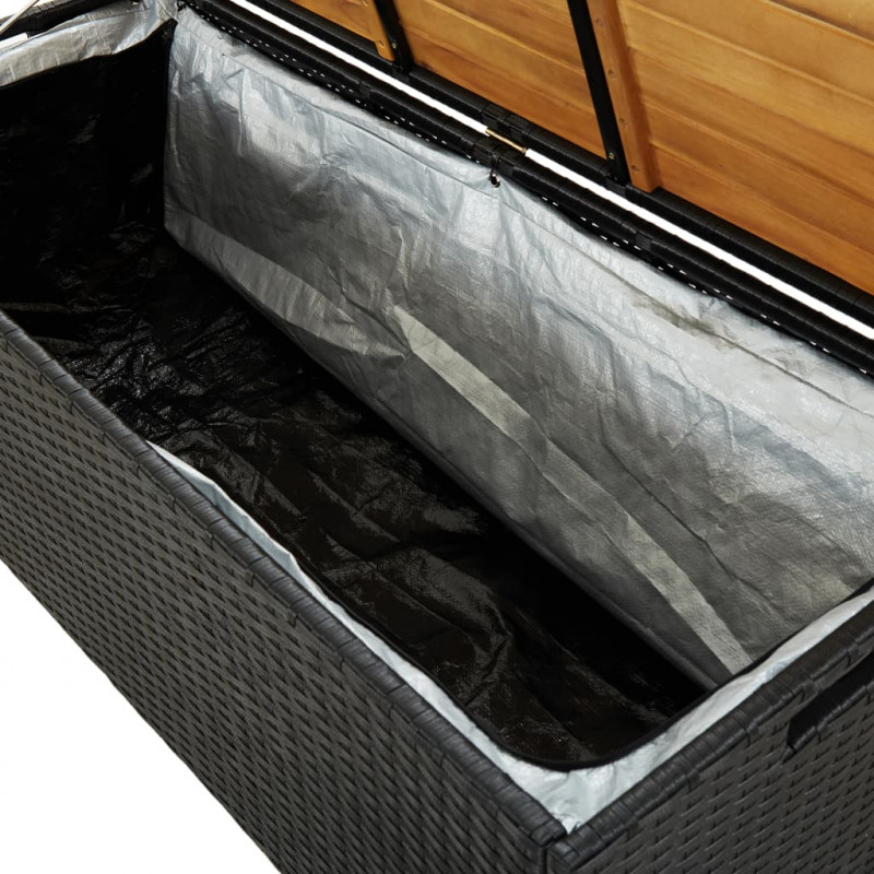 Ławka ogrodowa ze schowkiem, 120 cm, polirattan, czarna