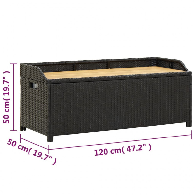Ławka ogrodowa ze schowkiem, 120 cm, polirattan, czarna