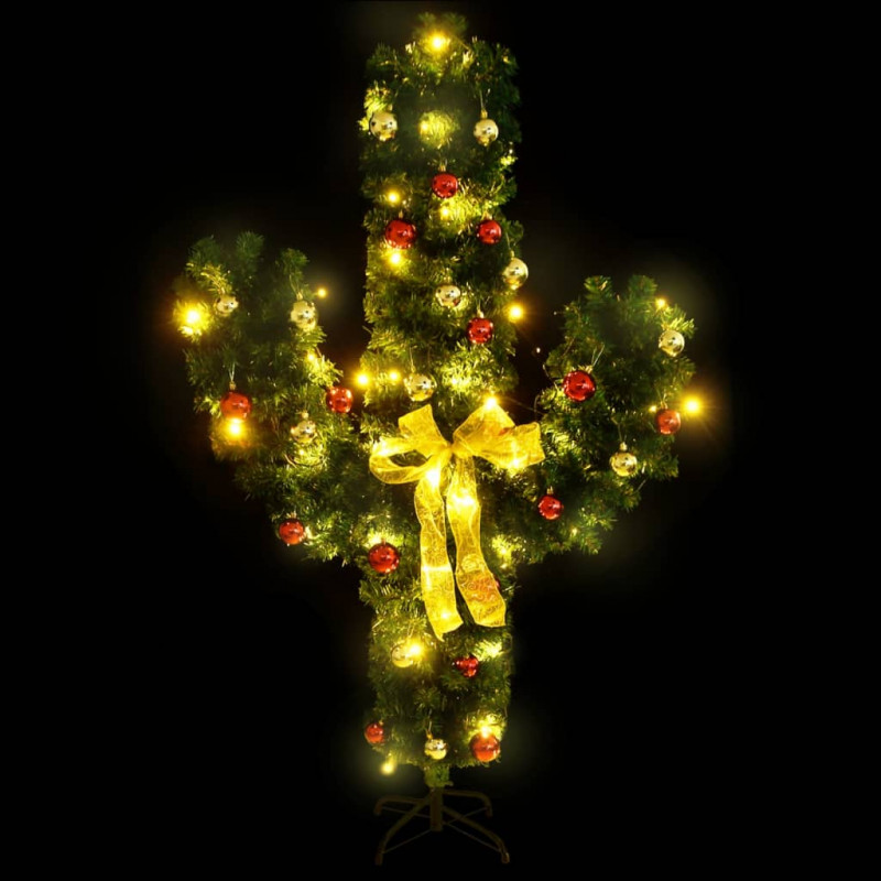 Świąteczny kaktus ze stojakiem i LED, zielony, 180 cm, PVC