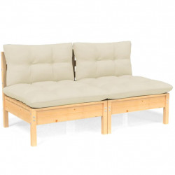 2-osobowa sofa ogrodowa z kremowymi poduszkami, drewno sosnowe