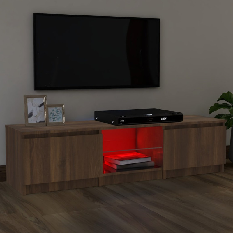 Szafka pod TV, z LED, brązowy dąb, 140 x 40 x 35,5 cm