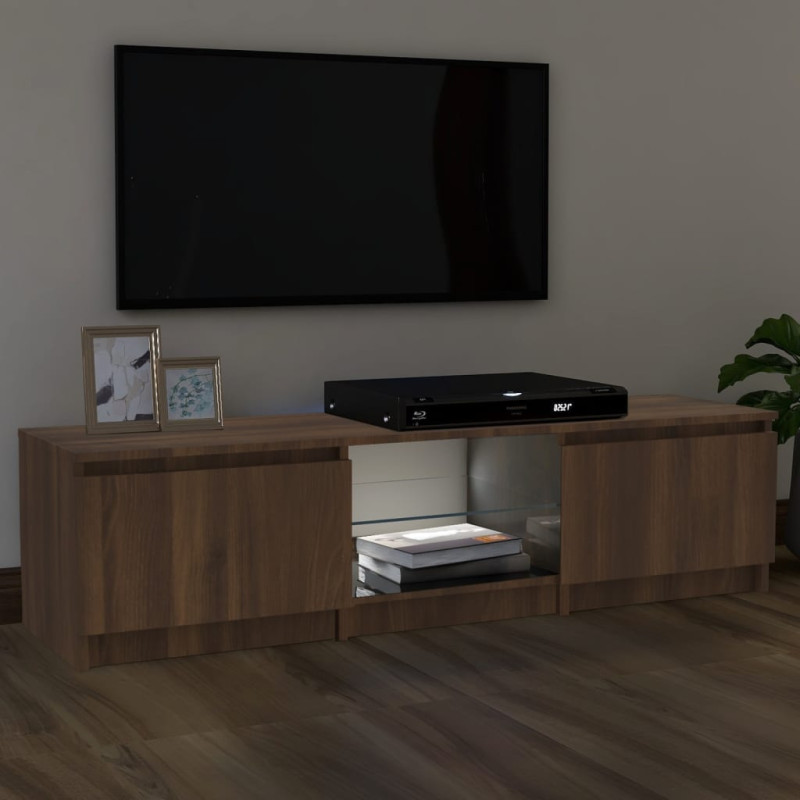 Szafka pod TV, z LED, brązowy dąb, 140 x 40 x 35,5 cm