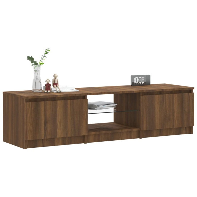 Szafka pod TV, z LED, brązowy dąb, 140 x 40 x 35,5 cm